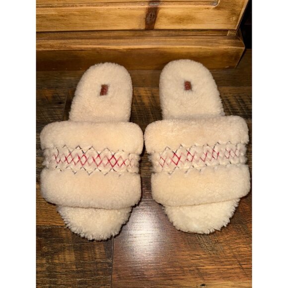 NWOT Cozetta UGG Braid Natural Cream Sheepskin Slip On Slippers Slides Size 12 - Picture 2 of 15